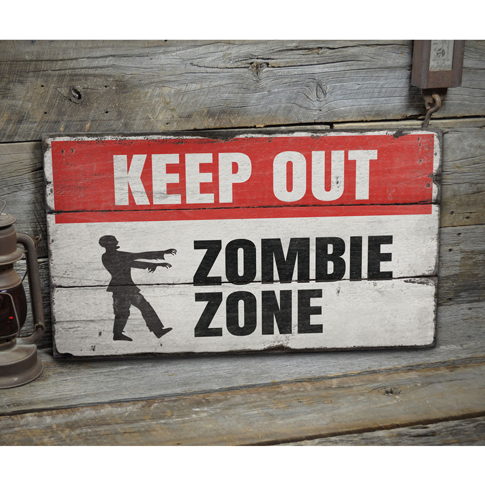 Zombie Zone Keep Out Rustic Wood Sign