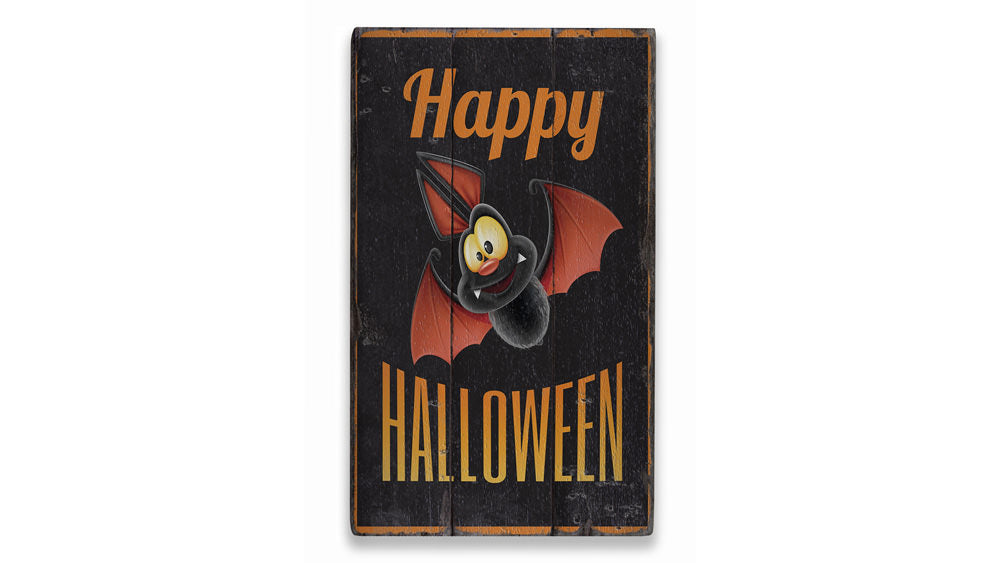 Happy Halloween Bat Rustic Wood Sign