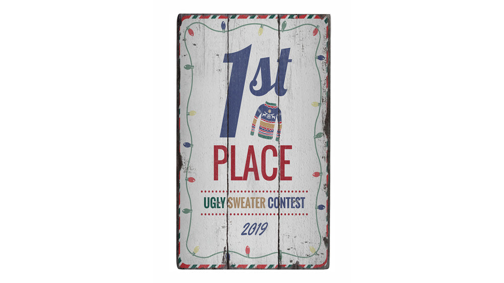 1st Place Ugly Sweater Contest Vintage Wood Sign