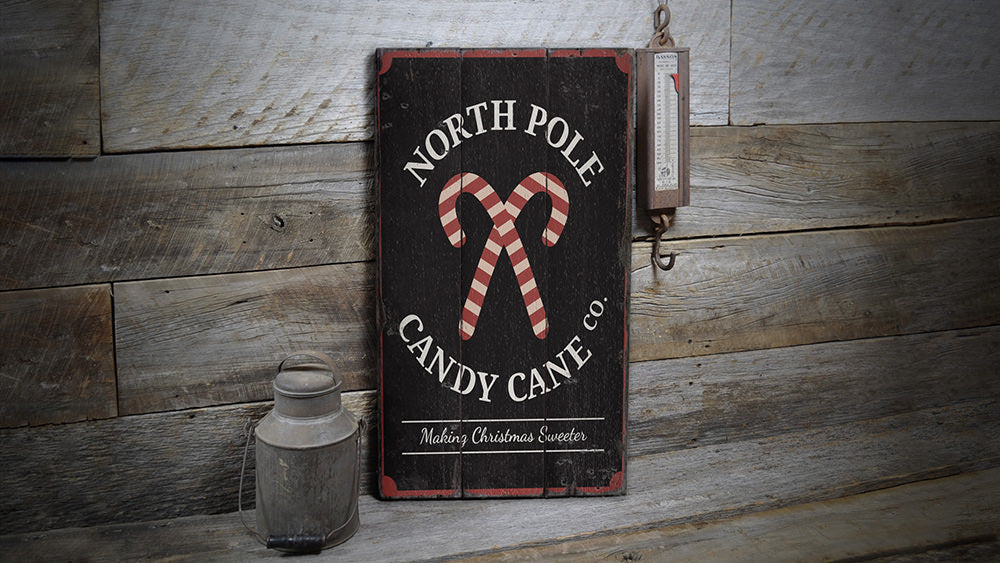 North Pole Candy Cane Company Rustic Wood Sign