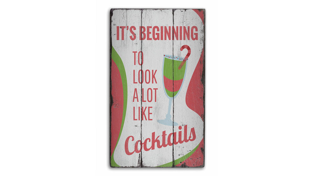 Christmas Cocktails Rustic Wood Sign