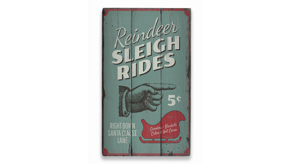 Reindeer Sleigh Rides Rustic Wood Sign
