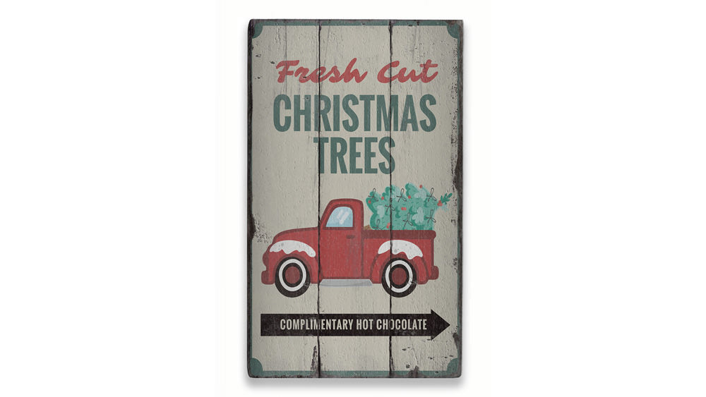 Fresh Cut Christmas Trees Rustic Wood Sign