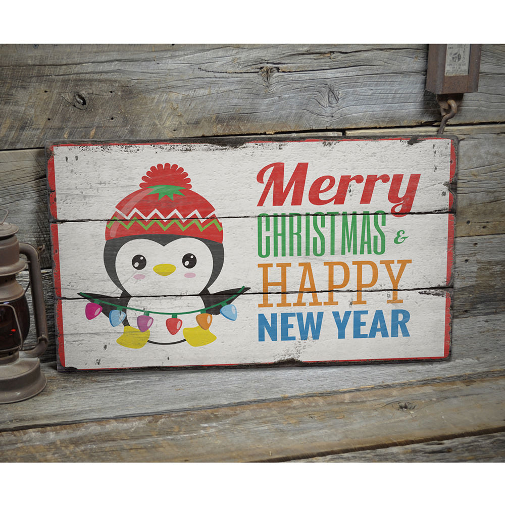 Merry Christmas Happy New Year Rustic Wood Sign