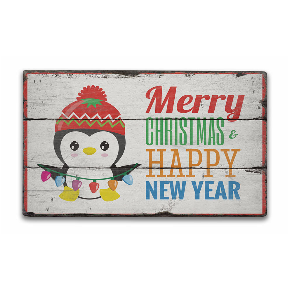 Merry Christmas Happy New Year Rustic Wood Sign