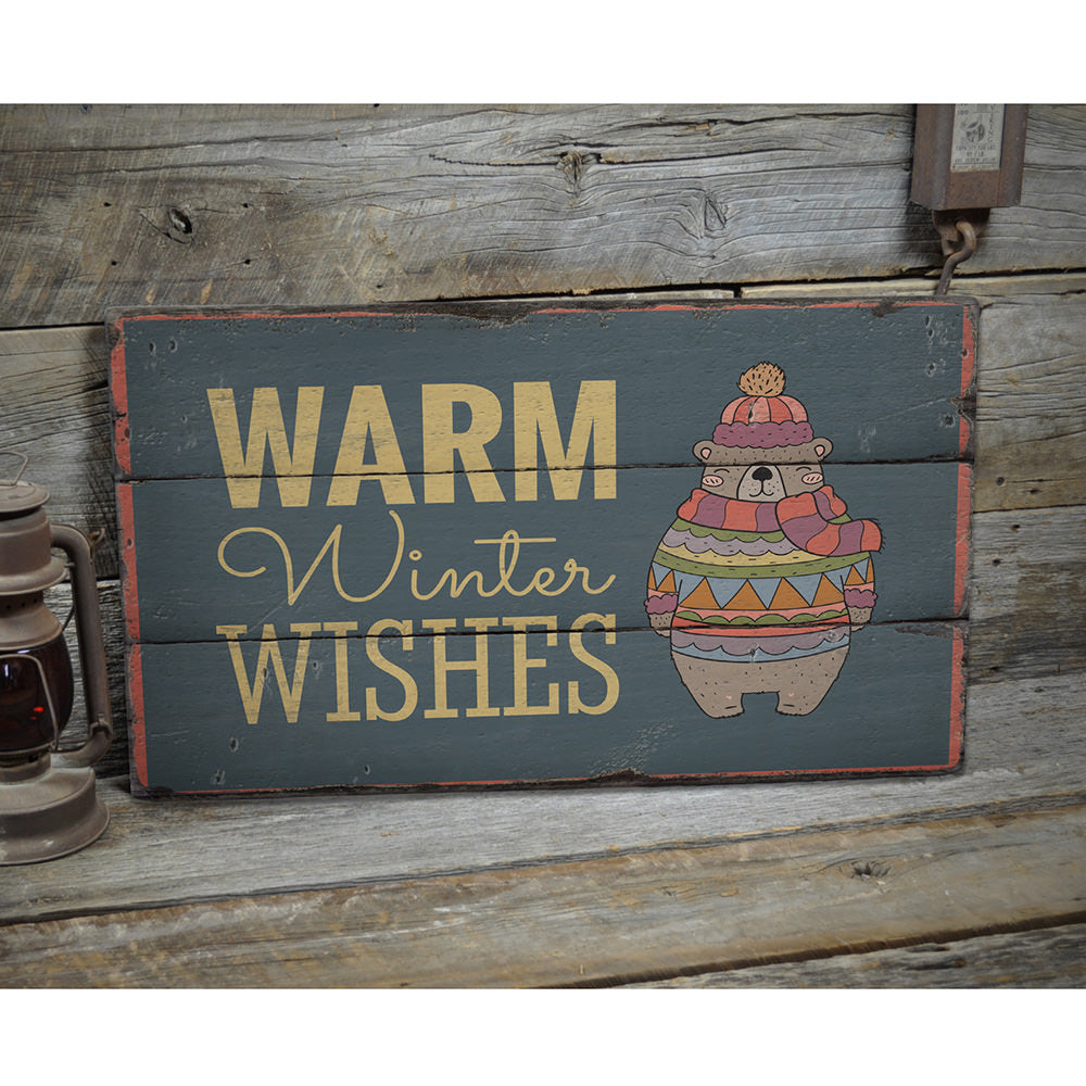 Warm Winter Wishes Rustic Wood Sign
