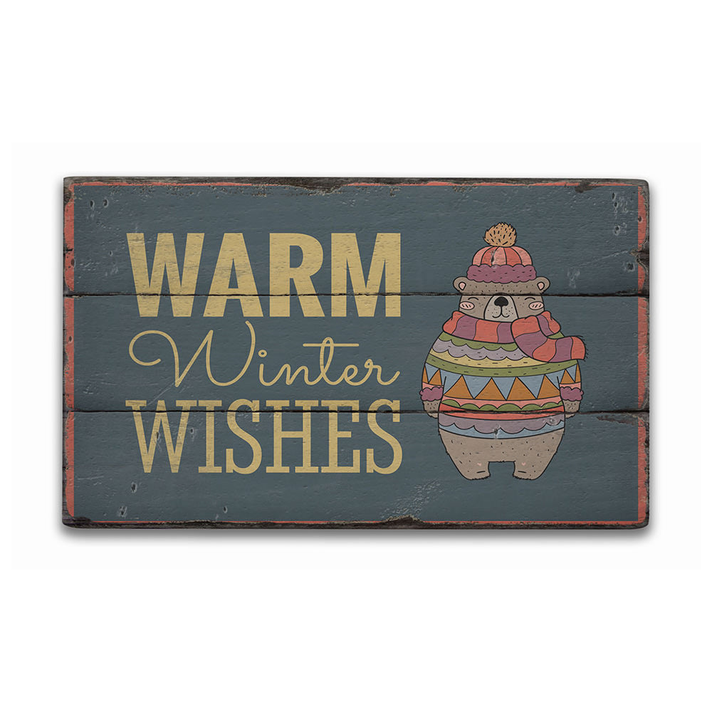 Warm Winter Wishes Rustic Wood Sign