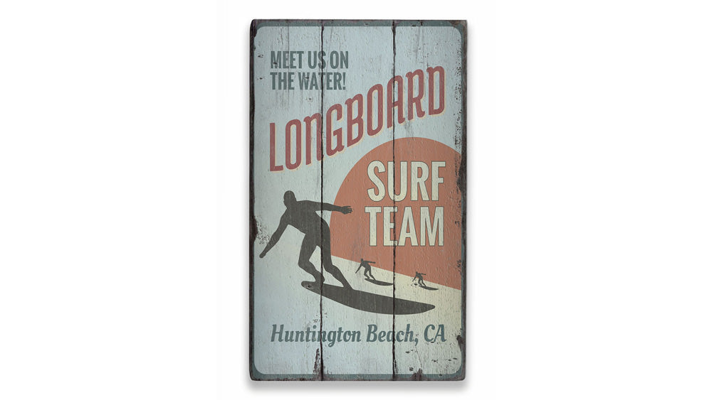 Longboard Surf Team Rustic Wood Sign