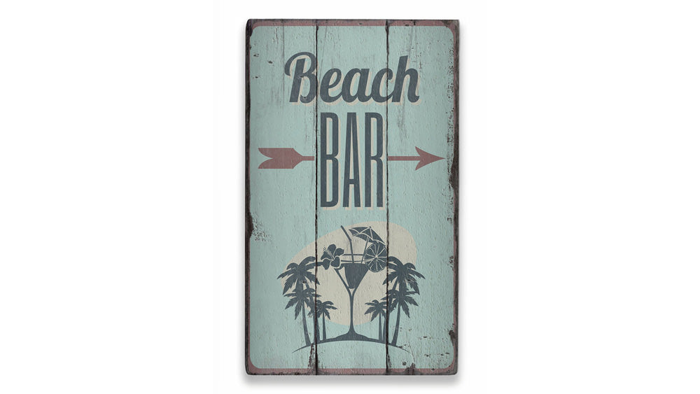 Beach Bar Directional Rustic Wood Sign