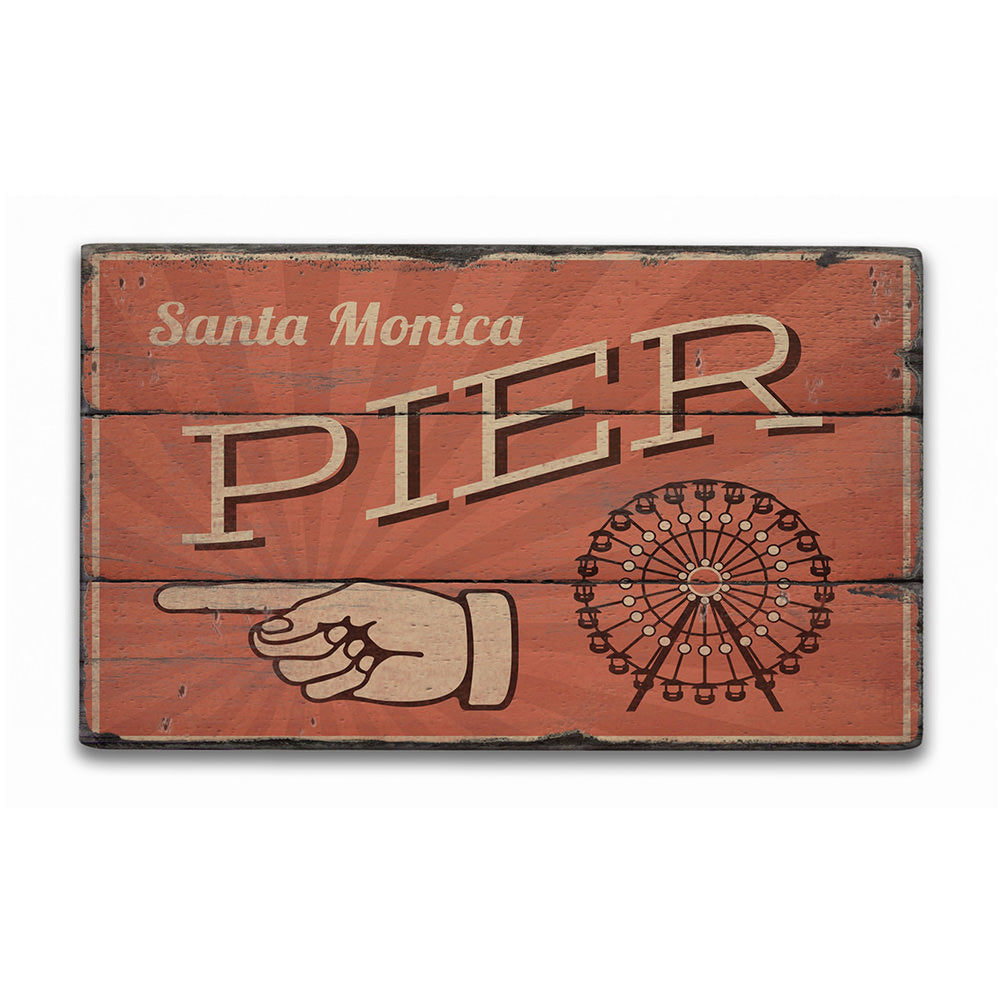 Santa Monica Pier Rustic Wood Sign