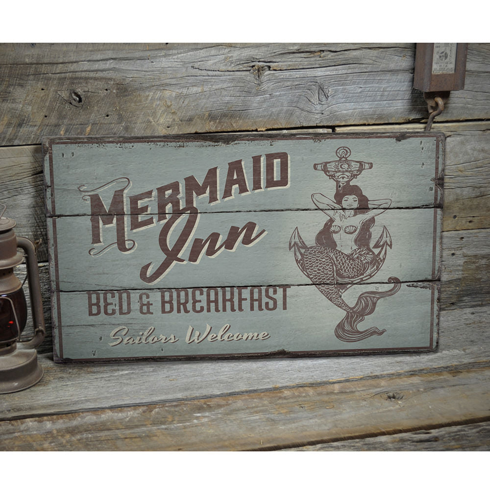 Mermaid Inn Rustic Wood Sign
