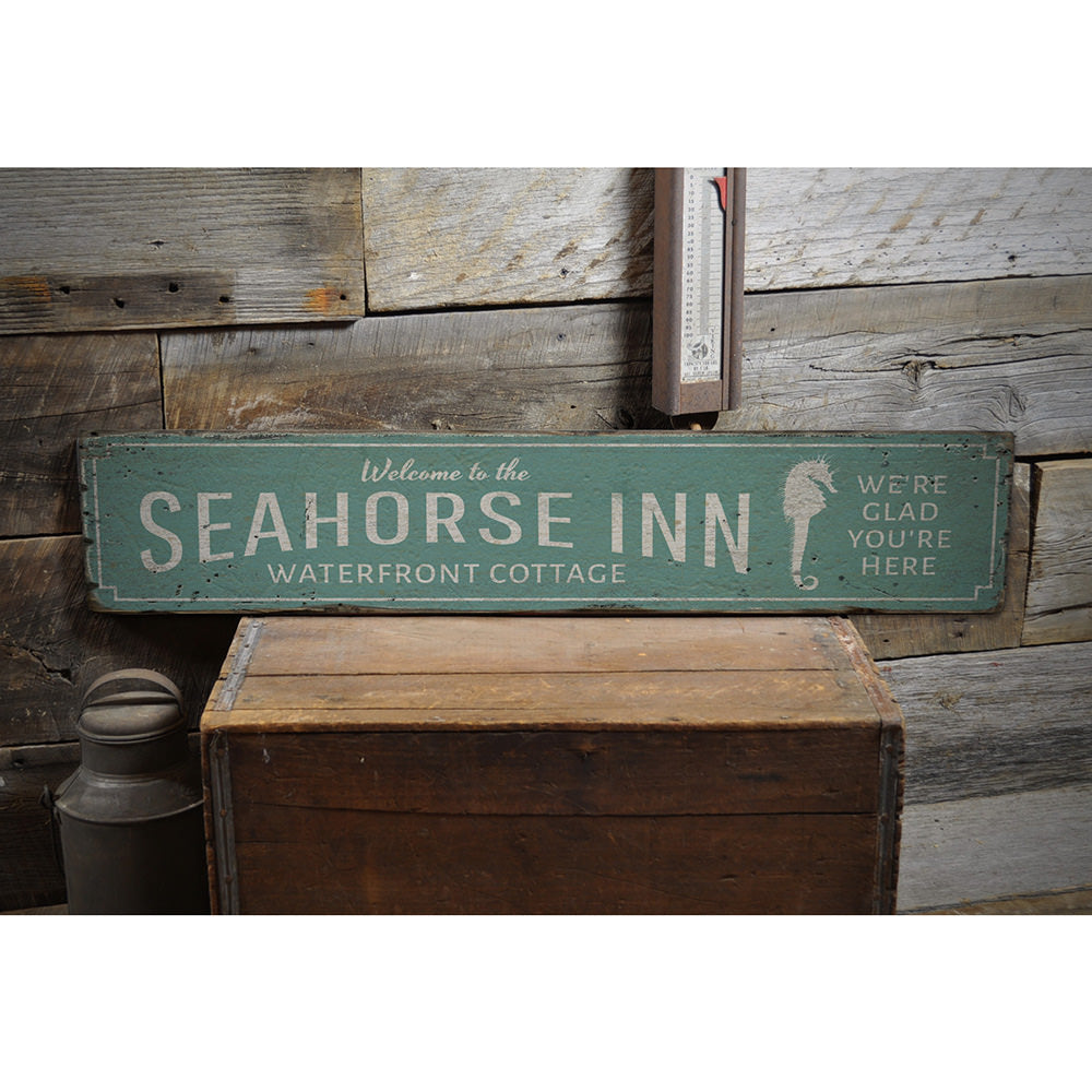Seahorse Inn Welcome Vintage Wood Sign