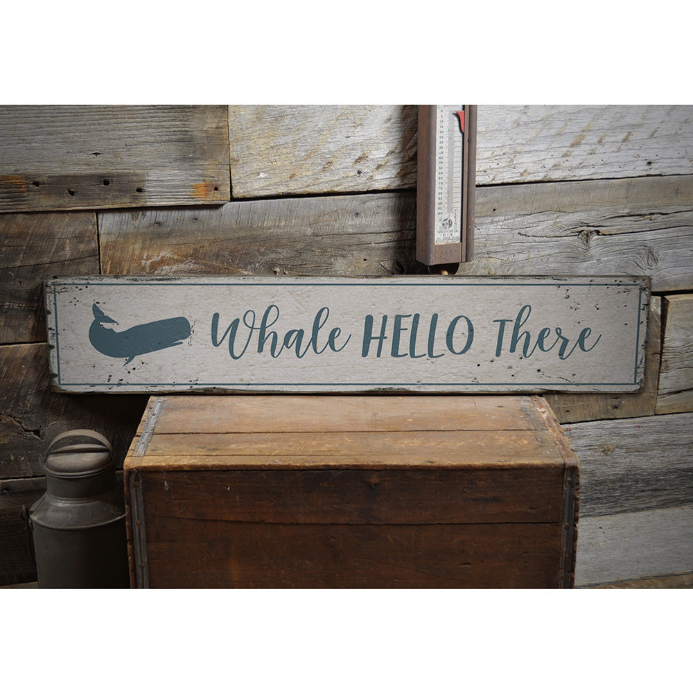 Whale Hello There Vintage Wood Sign