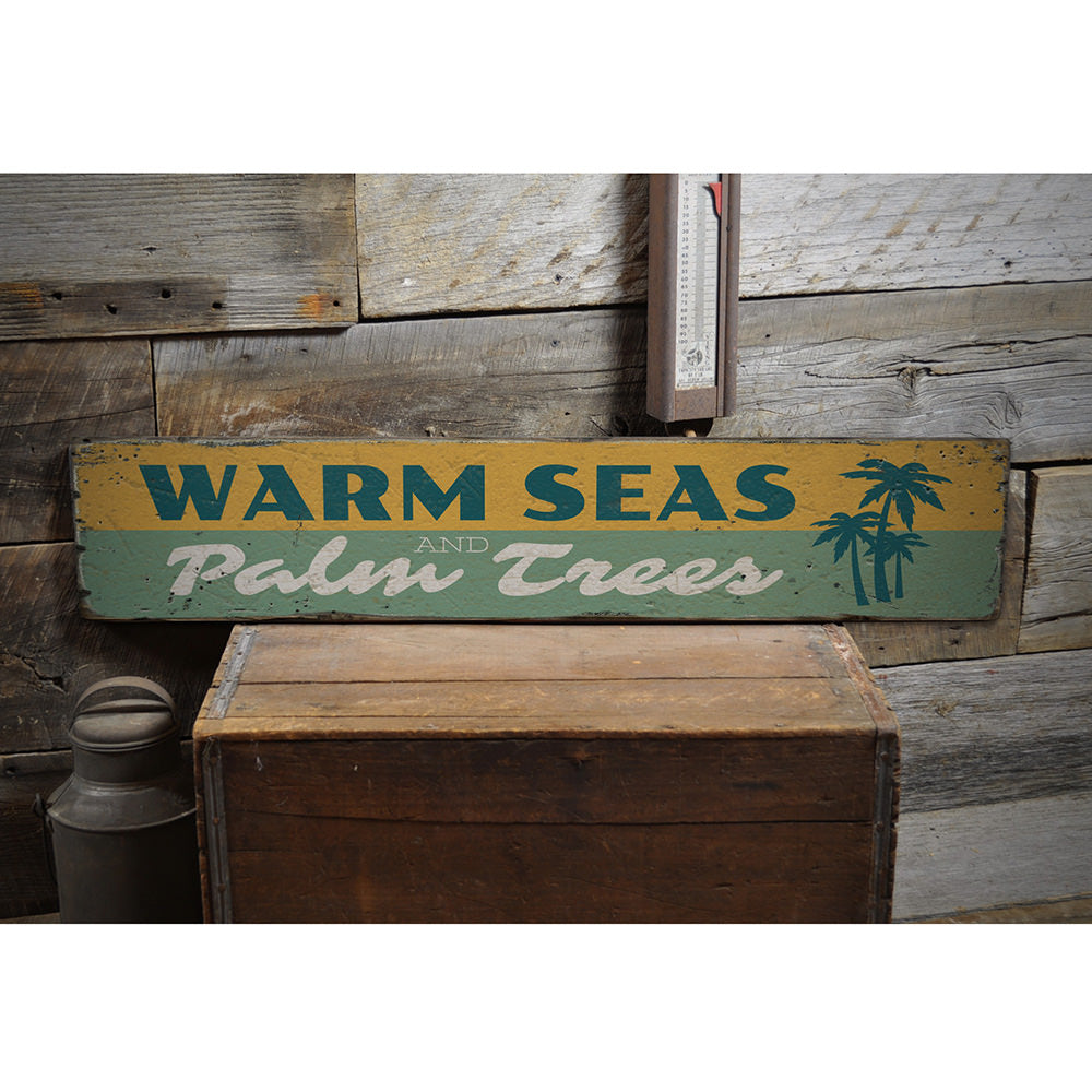 Warm Seas and Palm Trees Vintage Wood Sign