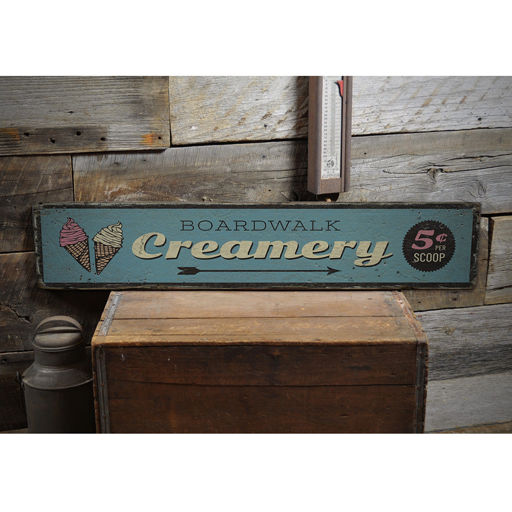 Boardwalk Creamery Vintage Wood Sign