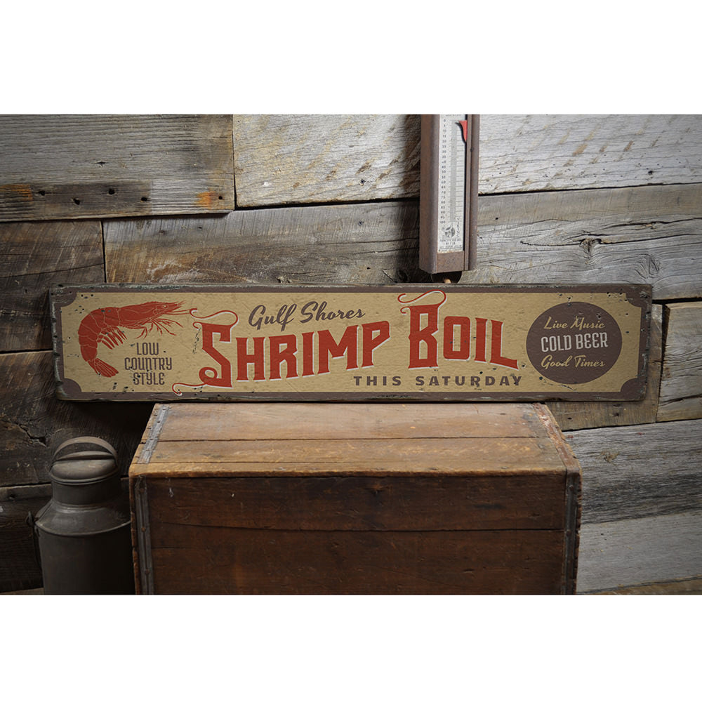 Gulf Shores Shrimp Boil Vintage Wood Sign