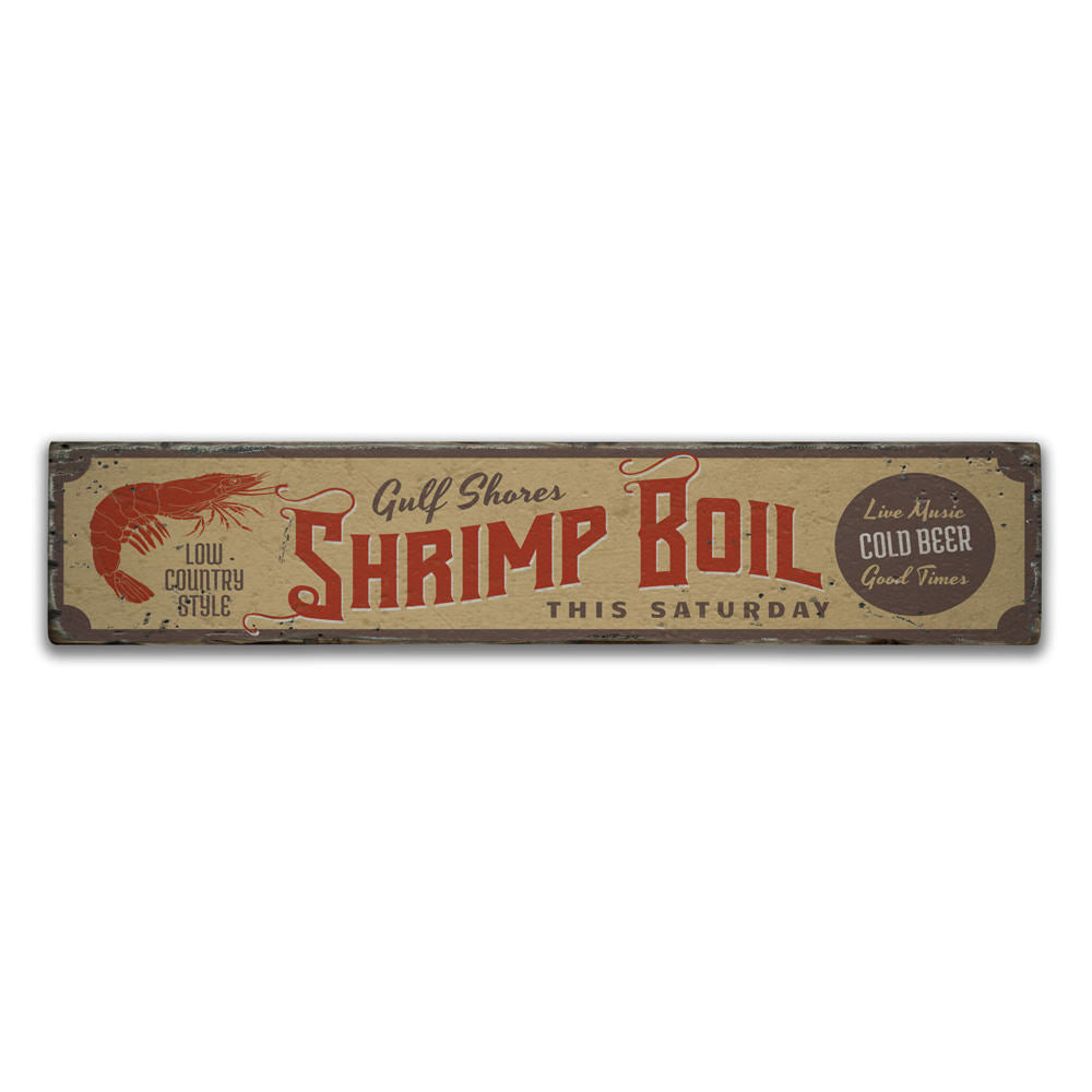 Gulf Shores Shrimp Boil Vintage Wood Sign