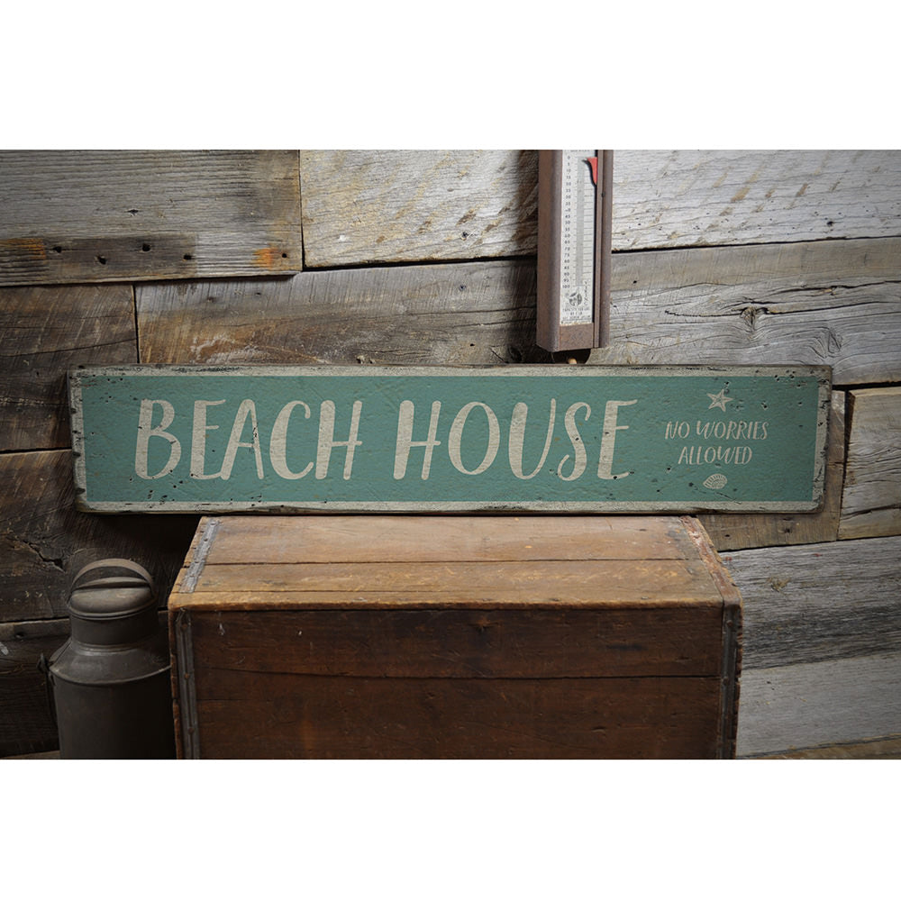 Coastal Beach House Vintage Wood Sign