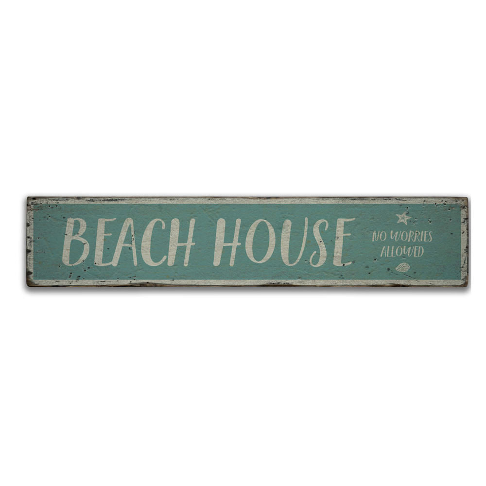 Coastal Beach House Vintage Wood Sign
