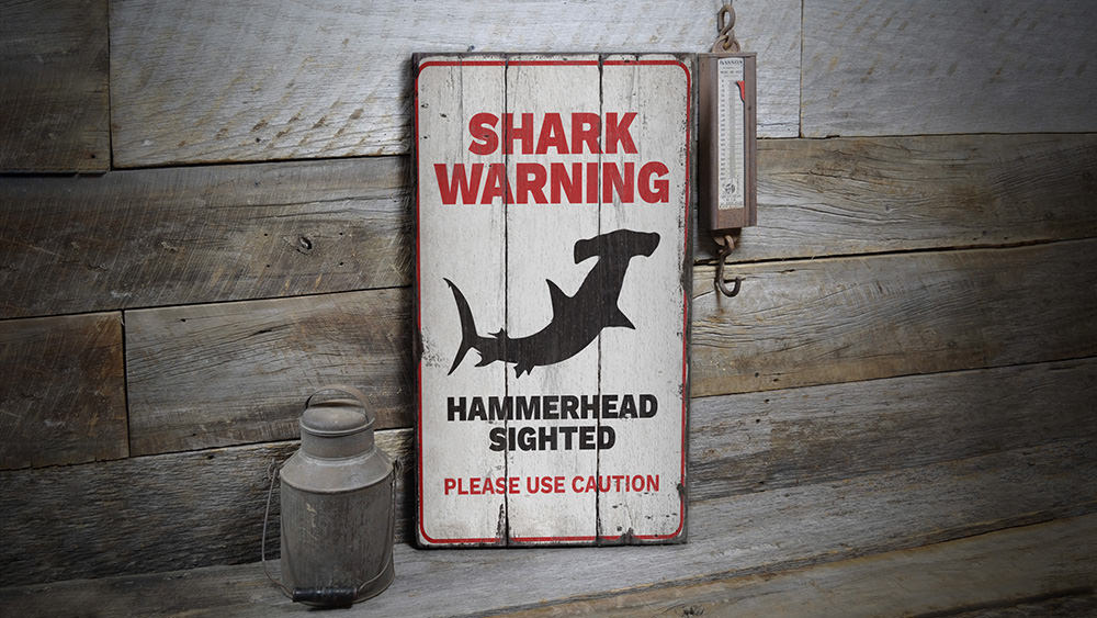 Shark Warning Caution Rustic Wood Sign