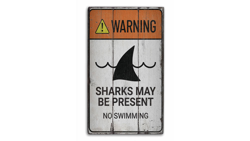 Warning Sharks Present Rustic Wood Sign