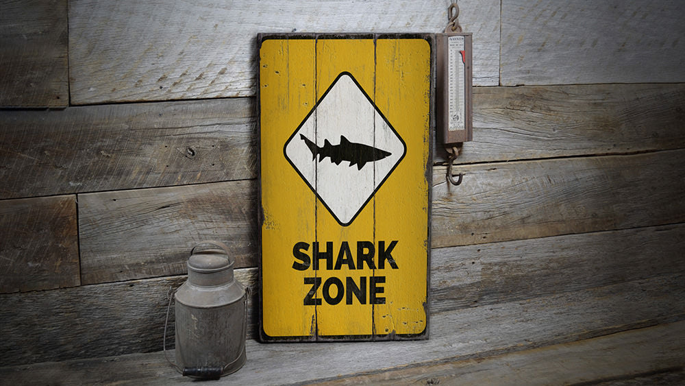 Shark Zone Rustic Wood Sign