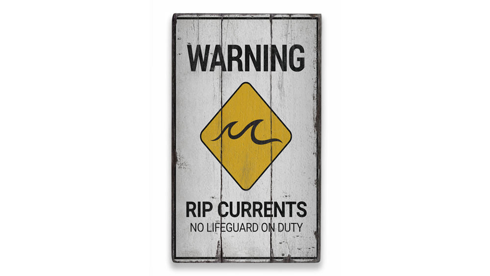 Rip Currents Warning Rustic Wood Sign