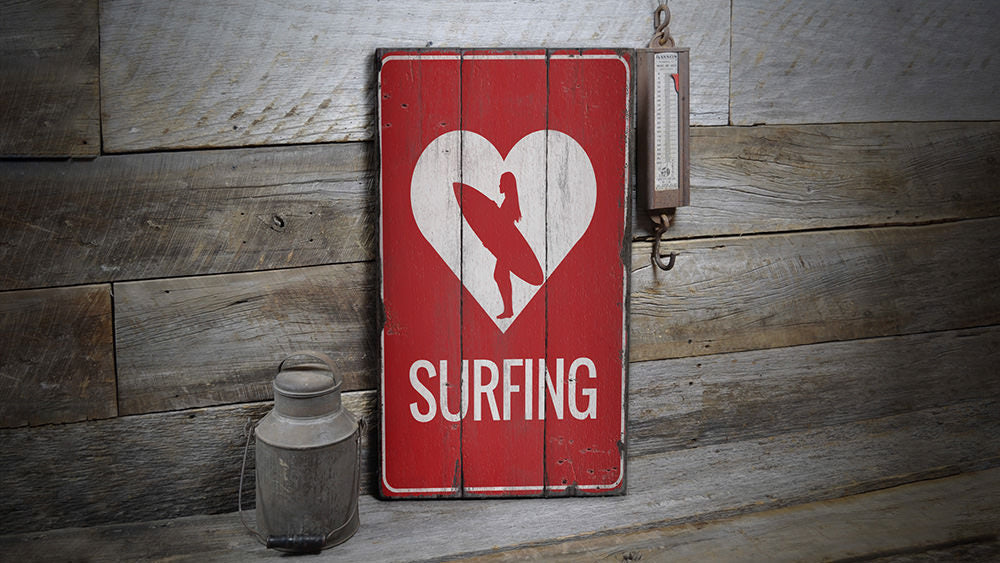 Love Surfing Rustic Wood Sign