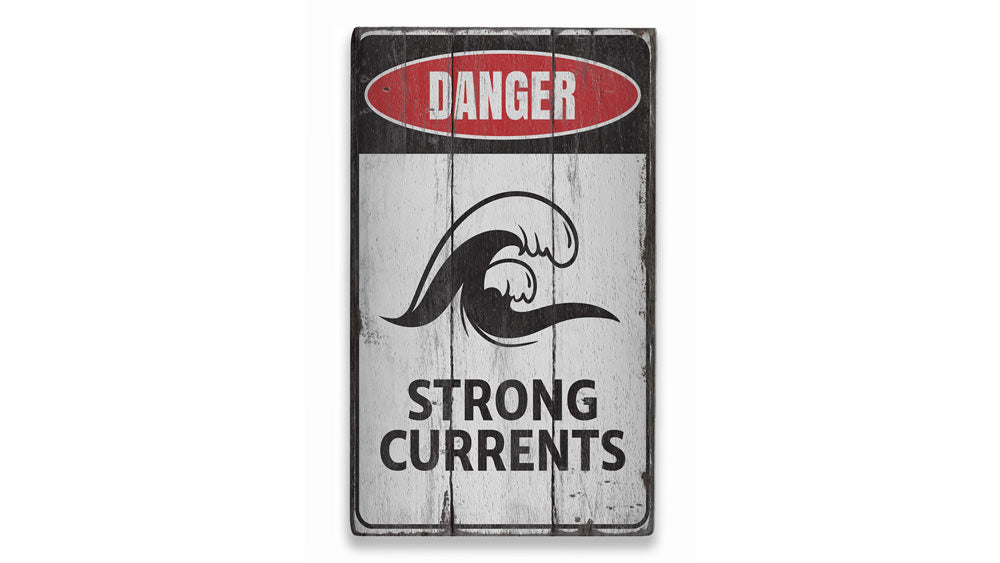 Strong Currents Danger Rustic Wood Sign