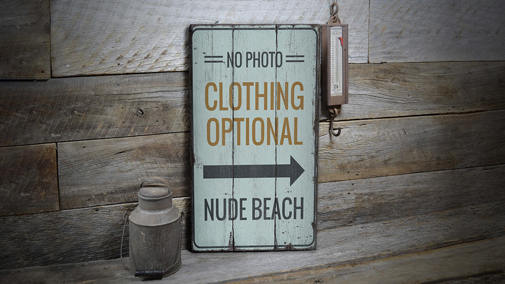 Clothing Optional Nude Beach Rustic Wood Sign
