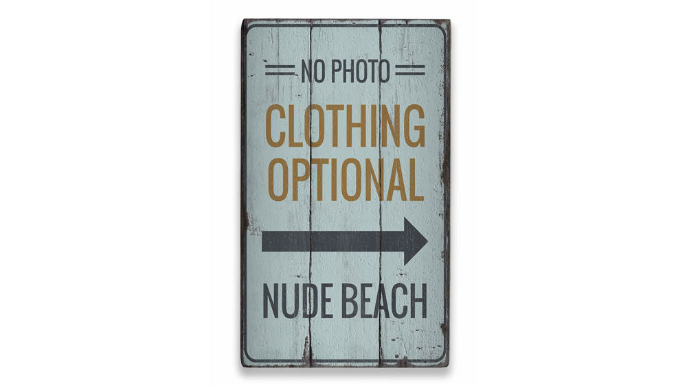 Clothing Optional Nude Beach Rustic Wood Sign