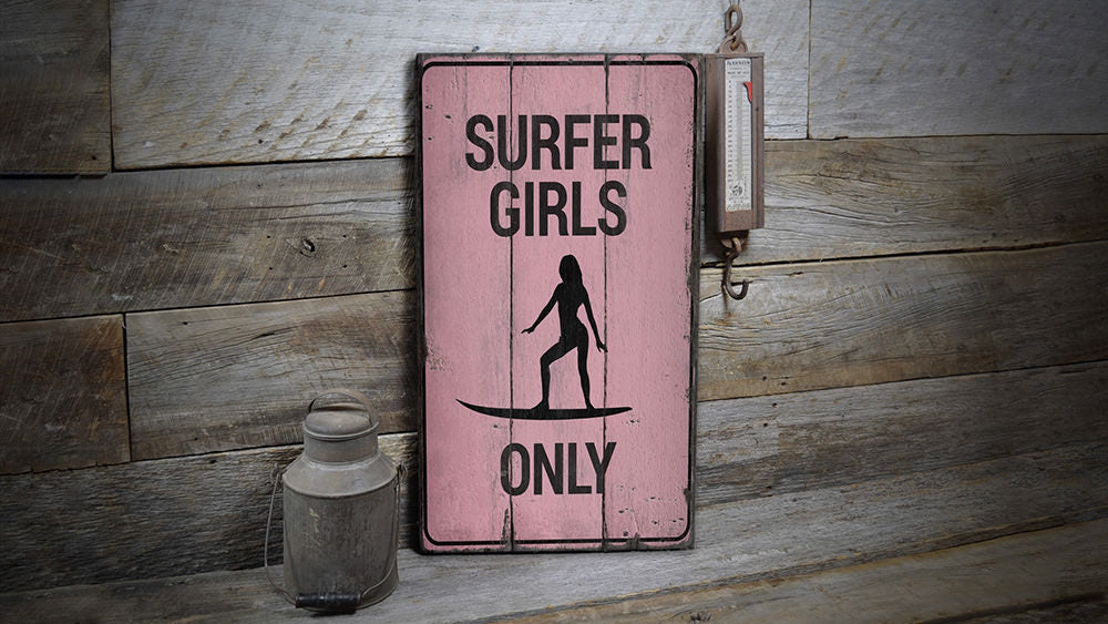 Surfer Girl Power Rustic Wood Sign