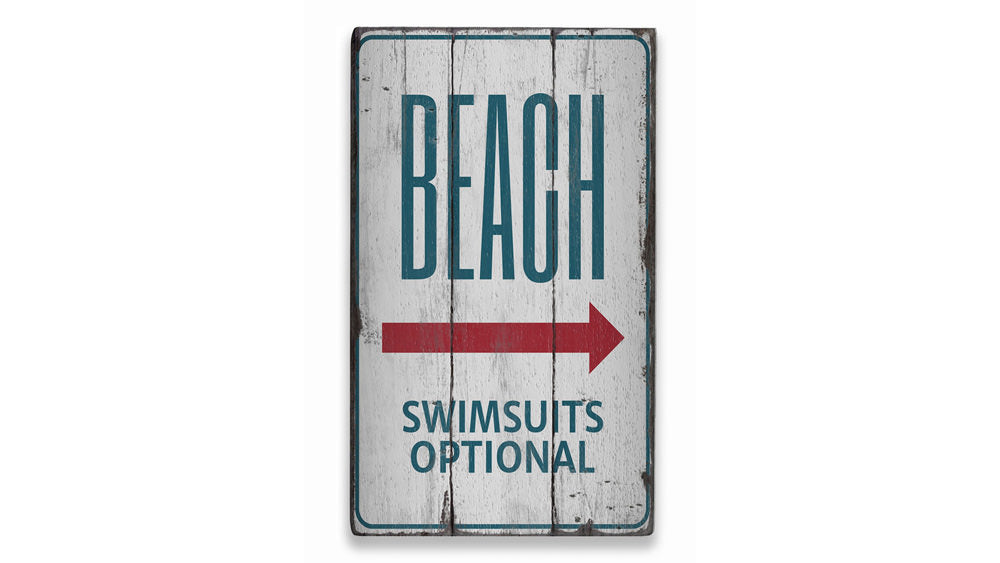 Beach Swimsuits Optional Rustic Wood Sign