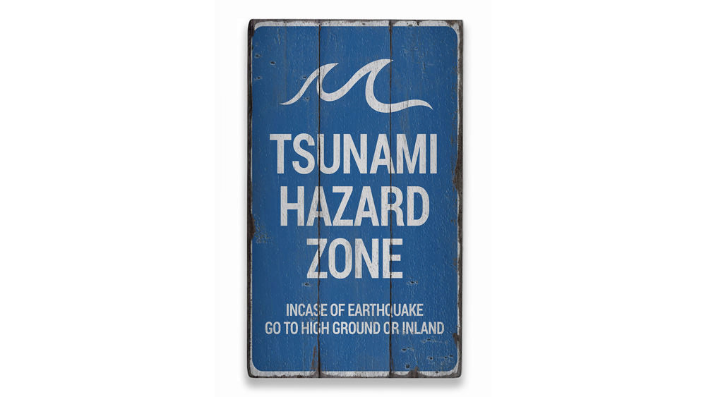 Tsunami Hazard Zone Rustic Wood Sign