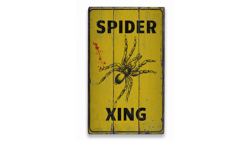 Spider Crossing Rustic Wood Sign