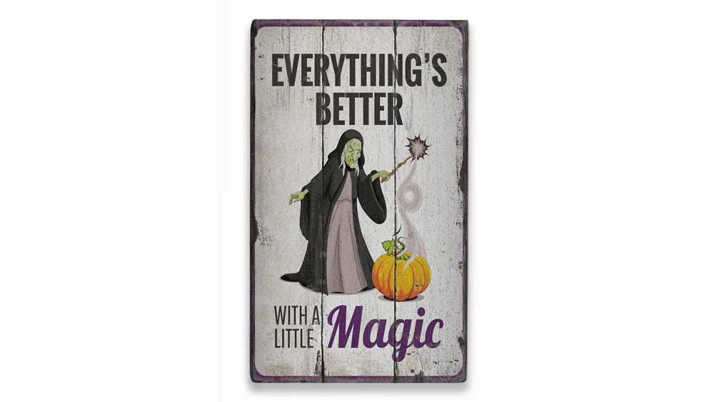 Witch and Pumpkin Rustic Wood Sign