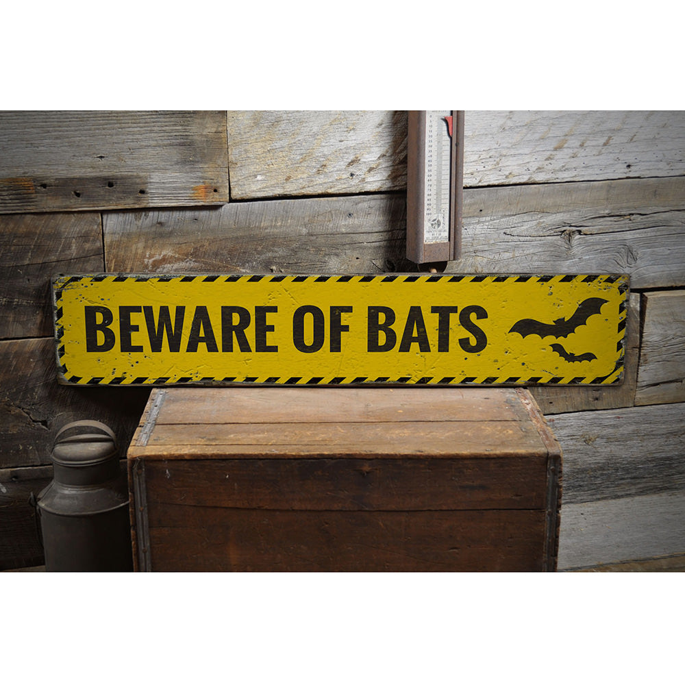 Beware of Bats Vintage Wood Sign