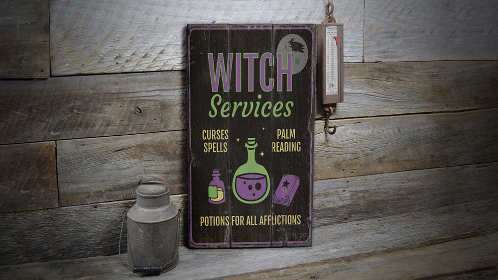 Witch Services Rustic Wood Sign