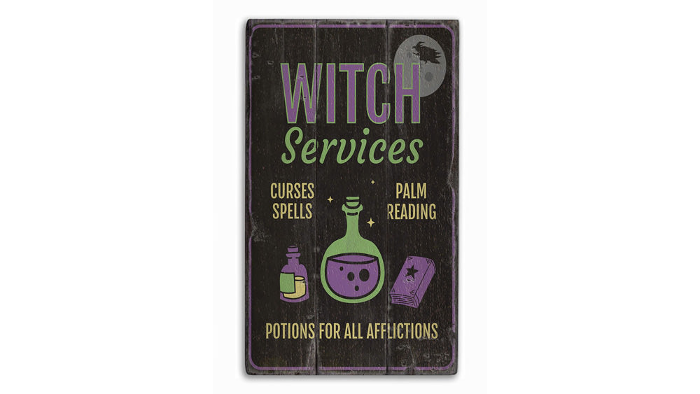Witch Services Rustic Wood Sign