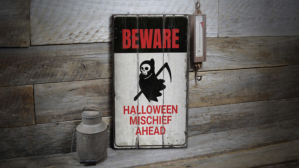 Beware Grim Reaper Rustic Wood Sign