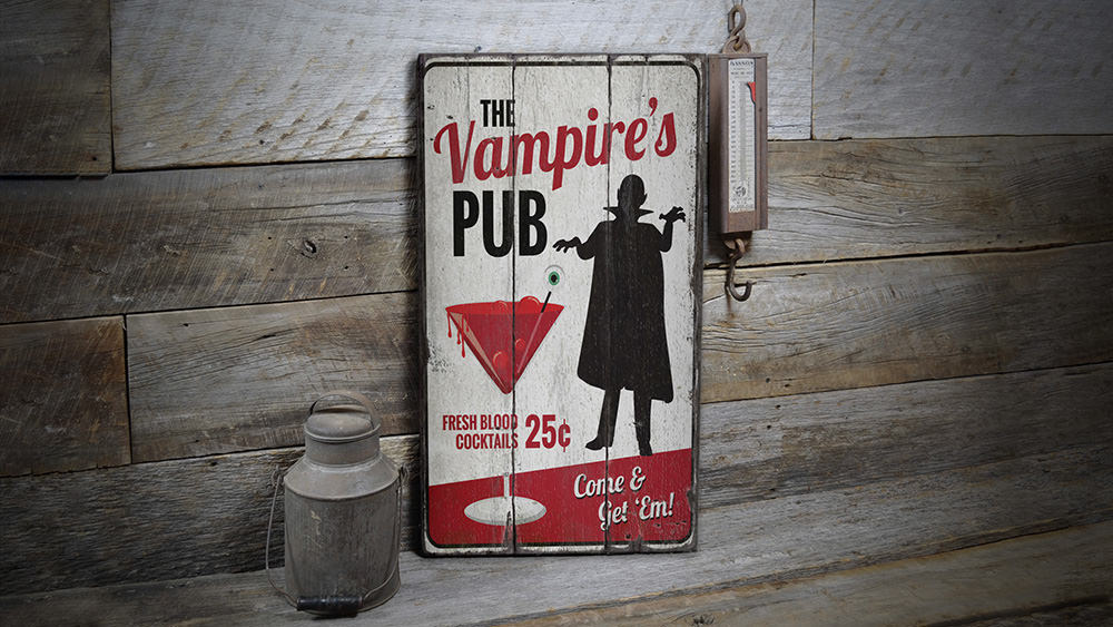 Vampires Pub Rustic Wood Sign