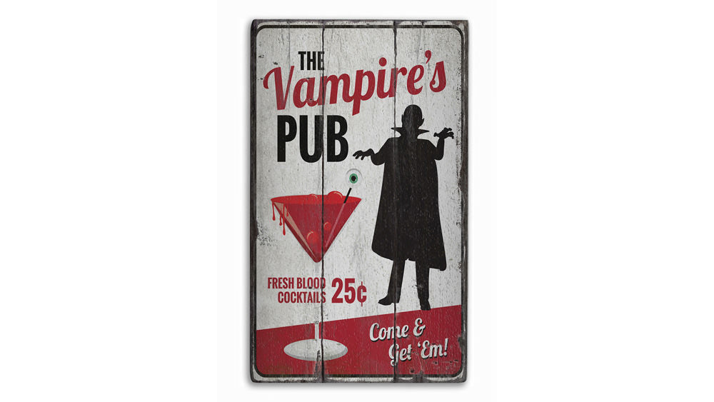 Vampires Pub Rustic Wood Sign