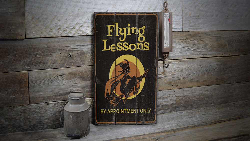 Flying Lessons Witch Rustic Wood Sign