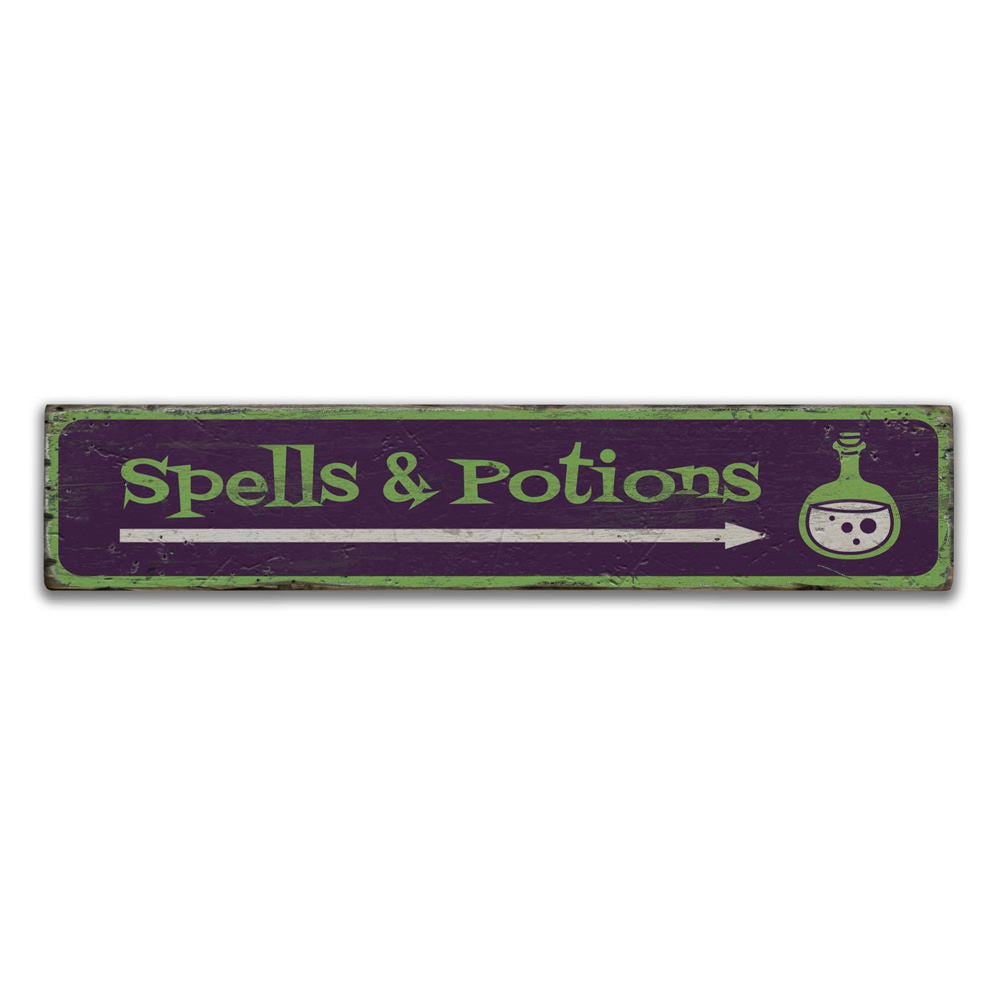 Spells and Potions Arrow Vintage Wood Sign