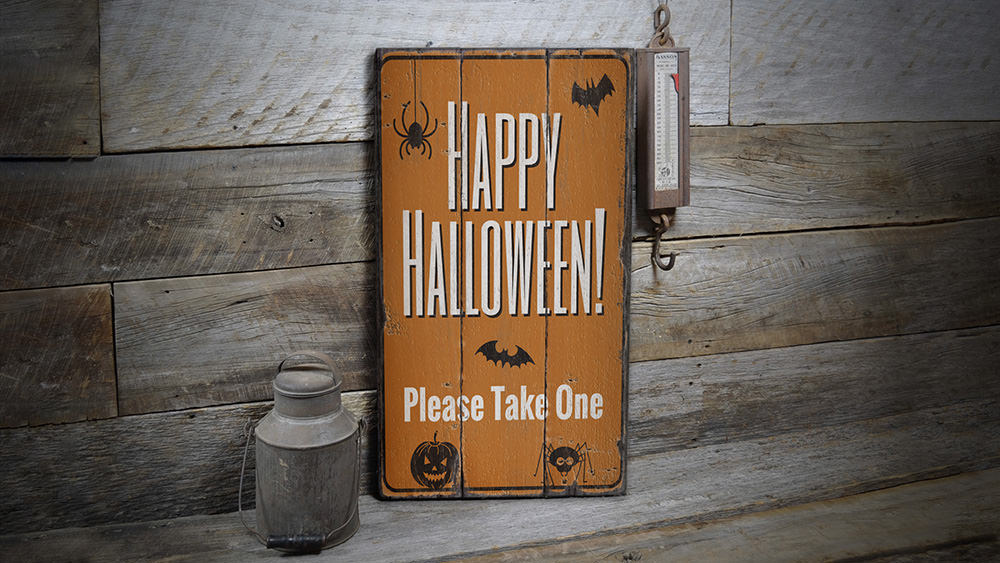 Happy Halloween Please Take One Rustic Wood Sign