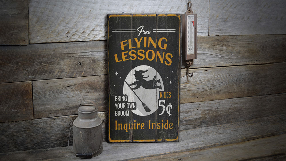 Free Flying Lessons Witch Rustic Wood Sign