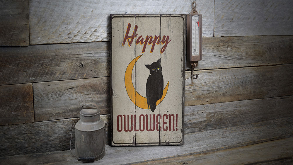 Happy Owloween Rustic Wood Sign