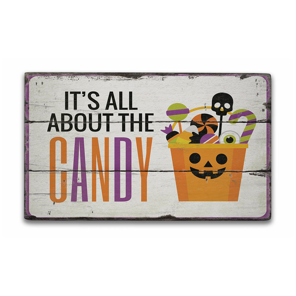 Halloween Candy Rustic Wood Sign