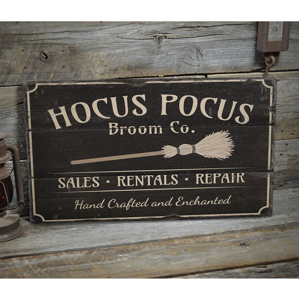 Hocus Pocus Broom Company Rustic Wood Sign