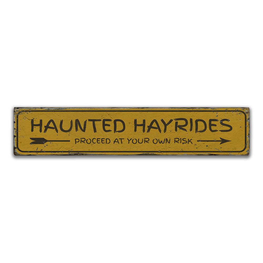Haunted Hayrides Arrow Vintage Wood Sign